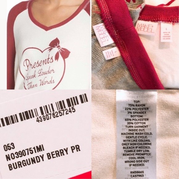 Make+Model Pajama Set Holiday Burgundy Berry Presents Christmas Size L NWT - Picture 8 of 9